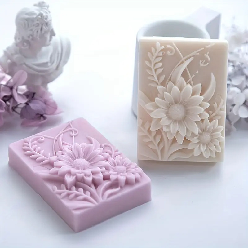 Soap Making Kit For Beginners - 3D 꽃 사각형 비누 실리콘 금형